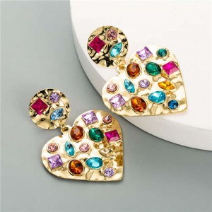 Rhinestone Attached U.S. High Fashion Women Costume Alloy Earrings - Peach Heart
