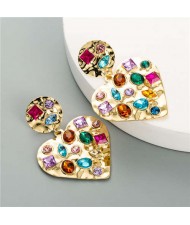Rhinestone Attached U.S. High Fashion Women Costume Alloy Earrings - Peach Heart