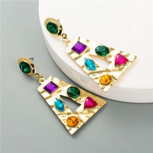 Rhinestone Attached U.S. High Fashion Women Costume Alloy Earrings - Trapezoid