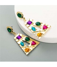 Rhinestone Attached U.S. High Fashion Women Costume Alloy Earrings - Trapezoid