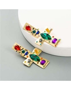 Rhinestone Attached U.S. High Fashion Women Costume Alloy Earrings - Cross