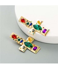 Rhinestone Attached U.S. High Fashion Women Costume Alloy Earrings - Cross