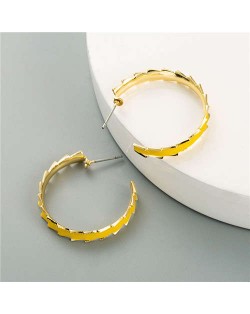 Oil-spot Glazed Hoop Fashion Western Style Women Earrings - Yellow