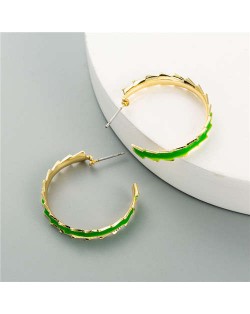 Oil-spot Glazed Hoop Fashion Western Style Women Earrings - Green