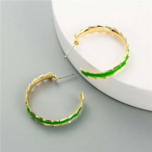 Oil-spot Glazed Hoop Fashion Western Style Women Earrings - Green