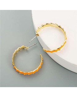 Oil-spot Glazed Hoop Fashion Western Style Women Earrings - Orange