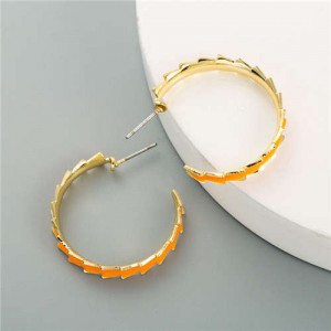 Oil-spot Glazed Hoop Fashion Western Style Women Earrings - Orange