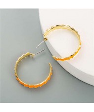 Oil-spot Glazed Hoop Fashion Western Style Women Earrings - Orange