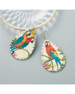 Colorful Parrots Prints Western High Fashion Women Waterdrop Costume Earrings