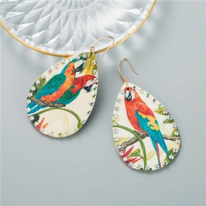 Colorful Parrots Prints Western High Fashion Women Waterdrop Costume Earrings