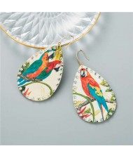 Colorful Parrots Prints Western High Fashion Women Waterdrop Costume Earrings