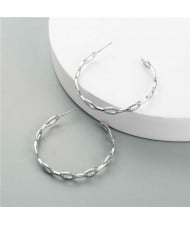 Vintage Links Hoop Design High Fashion Women Costume Earrings - Silver