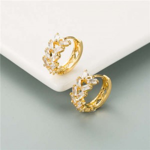 Cubic Zirconia Embellished Copper Hoop Earrings - White