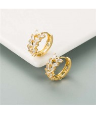 Cubic Zirconia Embellished Copper Hoop Earrings - White