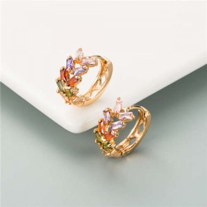 Cubic Zirconia Embellished Copper Hoop Earrings - Red