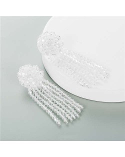 Crystal Beads Tassel Shining Flower Design Summer Fashion Women Earrings - White