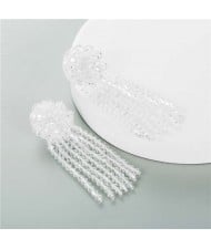 Crystal Beads Tassel Shining Flower Design Summer Fashion Women Earrings - White