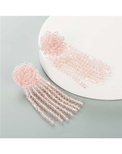 Crystal Beads Tassel Shining Flower Design Summer Fashion Women Earrings - Pink