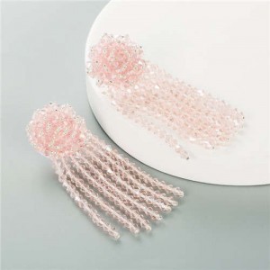 Crystal Beads Tassel Shining Flower Design Summer Fashion Women Earrings - Pink
