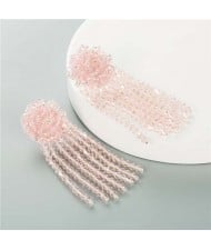 Crystal Beads Tassel Shining Flower Design Summer Fashion Women Earrings - Pink