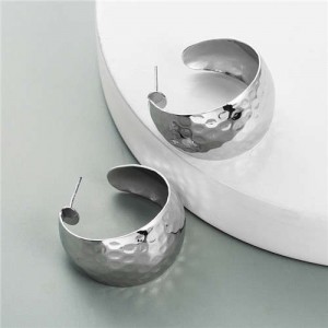 U.S. Punk Fashion Shiny Bold Hoop Design Women Costume Earrings - Silver