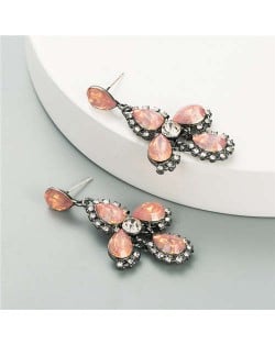 Rhinestone Embellished Cross Design Vintage Fashion Women Earrings