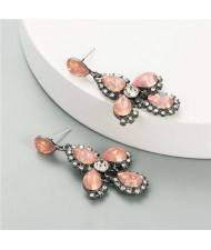 Rhinestone Embellished Cross Design Vintage Fashion Women Earrings