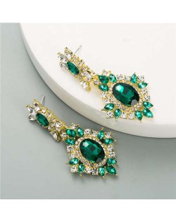 Green Gems Embellished Baroque Fashion Banquet Style Women Costume Earrings