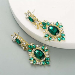 Green Gems Embellished Baroque Fashion Banquet Style Women Costume Earrings
