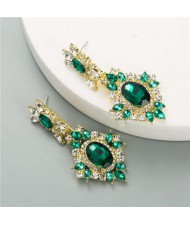 Green Gems Embellished Baroque Fashion Banquet Style Women Costume Earrings