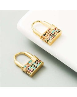 Cubic Zirconia Inlaid Creative Lock Design U.S. High Fashion Women Costume Earrings - Multicolor