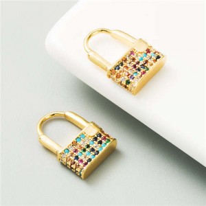 Cubic Zirconia Inlaid Creative Lock Design U.S. High Fashion Women Costume Earrings - Multicolor