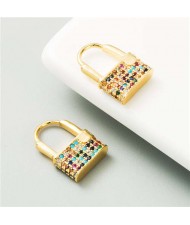 Cubic Zirconia Inlaid Creative Lock Design U.S. High Fashion Women Costume Earrings - Multicolor
