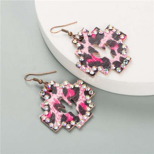 Vintage Bohemian Fashion Hollow Cactus Cross Design Women Costume Earrings - Rose