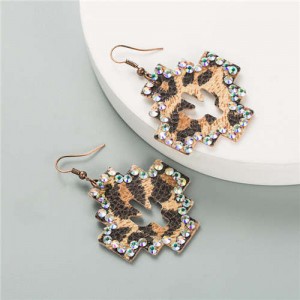 Vintage Bohemian Fashion Hollow Cactus Cross Design Women Costume Earrings - Coffee