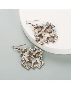 Vintage Bohemian Fashion Hollow Cactus Cross Design Women Costume Earrings - Khaki