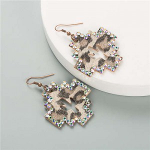 Vintage Bohemian Fashion Hollow Cactus Cross Design Women Costume Earrings - Khaki