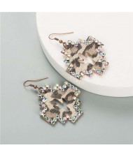 Vintage Bohemian Fashion Hollow Cactus Cross Design Women Costume Earrings - Khaki