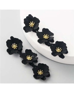 Flowers Bohemian Fashion Western Style Women Boutique Earrings - Black