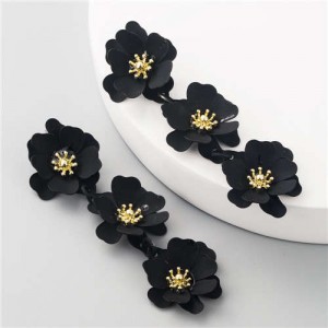 Flowers Bohemian Fashion Western Style Women Boutique Earrings - Black