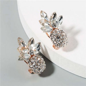 Shining Pineapple Summer Fashion Women Rhinestone Earrings - White