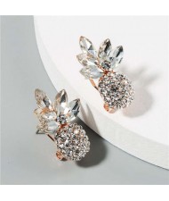 Shining Pineapple Summer Fashion Women Rhinestone Earrings - White