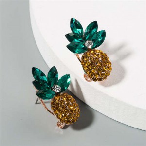 Shining Pineapple Summer Fashion Women Rhinestone Earrings - Green