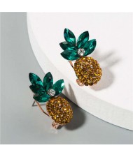 Shining Pineapple Summer Fashion Women Rhinestone Earrings - Green