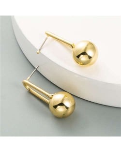 Metallic Ball Design Punk Fashion Style Women Costume Earrings - Golden