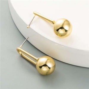 Metallic Ball Design Punk Fashion Style Women Costume Earrings - Golden