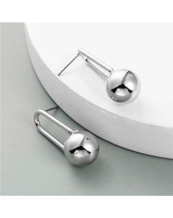 Metallic Ball Design Punk Fashion Style Women Costume Earrings - Silver