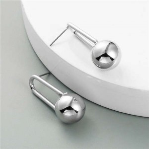 Metallic Ball Design Punk Fashion Style Women Costume Earrings - Silver