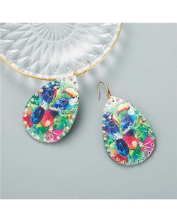 Tropical Birds High Fashion Waterdrop Design Women PU Costume Earrings