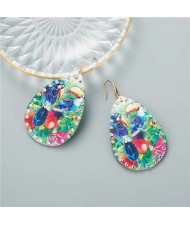 Tropical Birds High Fashion Waterdrop Design Women PU Costume Earrings